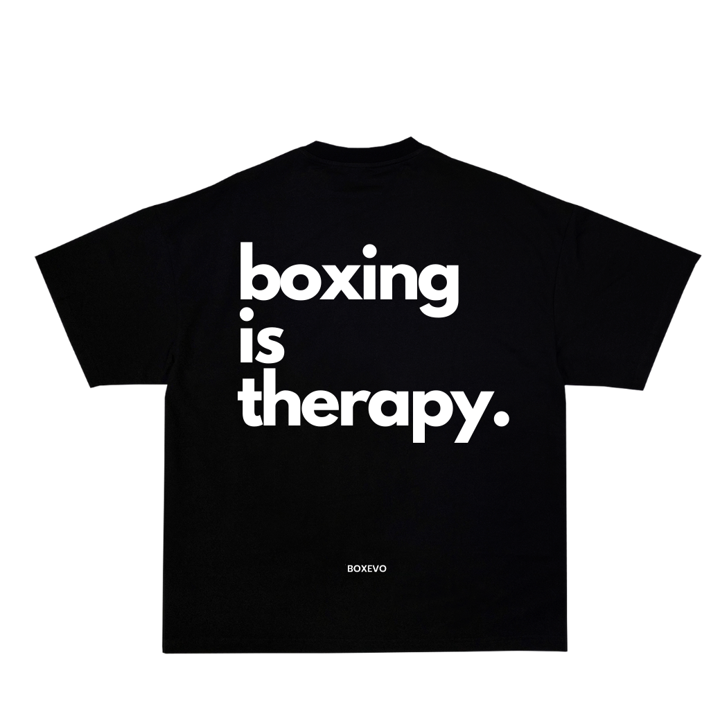 "BOXING IS THERAPY" - SHIRT BLACK/WHITE