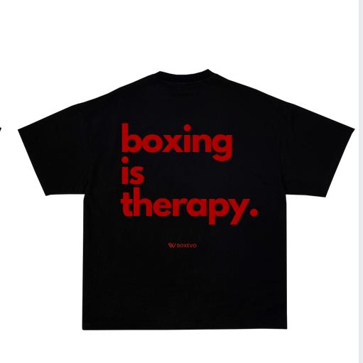 "BOXING IS THERAPY" -  SHIRT BLACK/RED